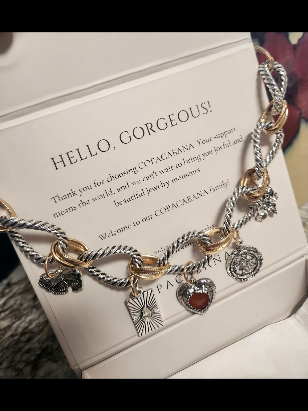 Copacabana Chain Link Two-tone Charm Necklace. New w/ Box